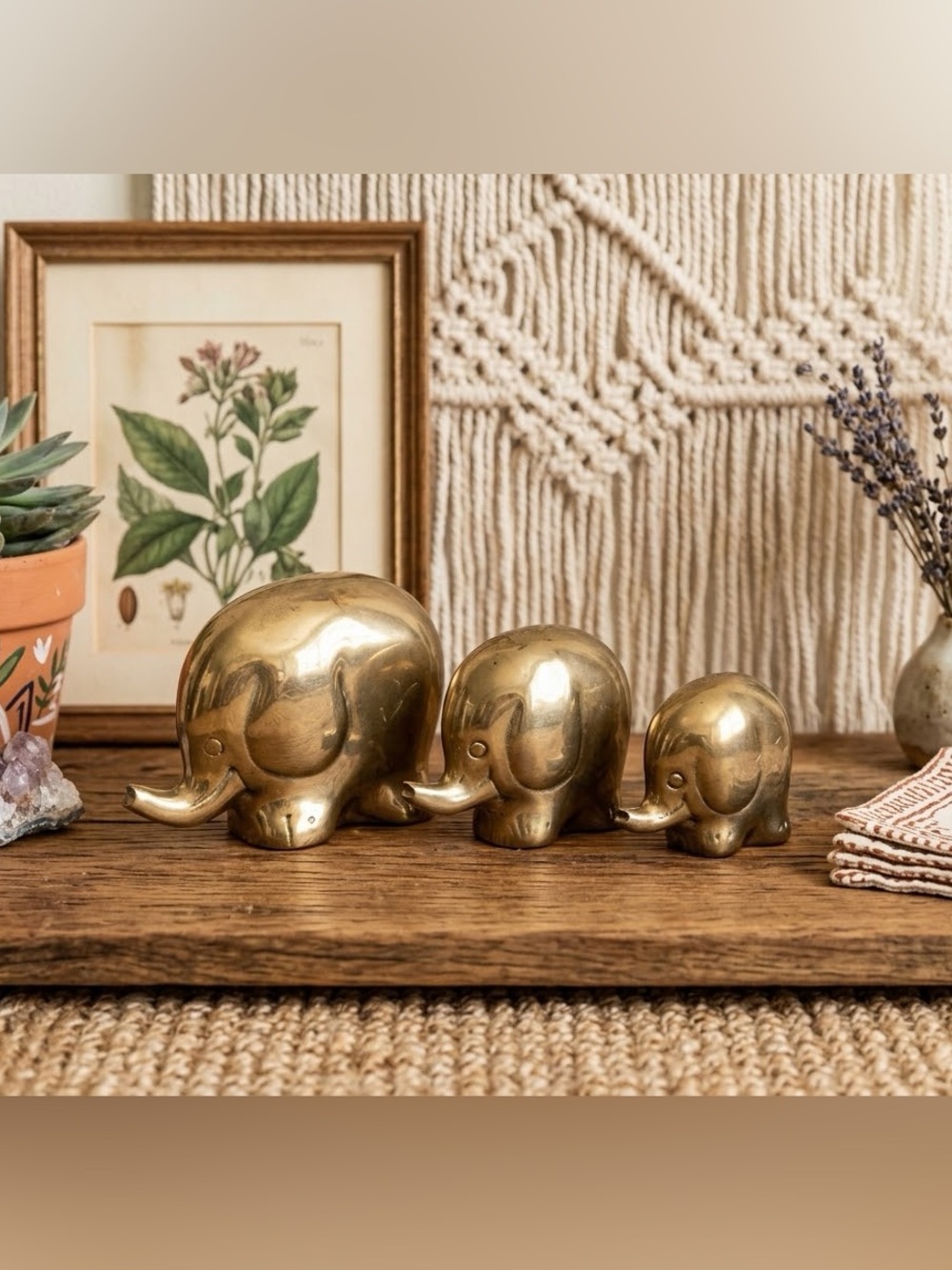 MCM Brass Elephant Family - Gold Decorative Accents/Paper weights